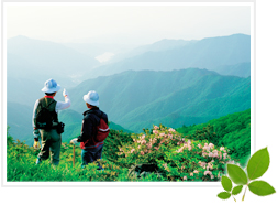 산행, 산에서 풍경을 바라보는 이미지